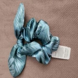 Victoria's Secret PINK satin bow floral leaf scrunchie green
